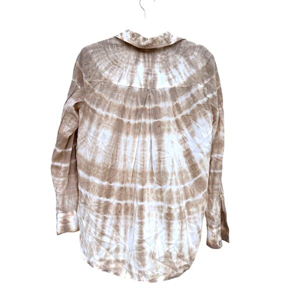 Anthropologie Cloth & Stone Earthy Tie Dye Soft Linen Button Up Blouse, Size S - Picture 2 of 7